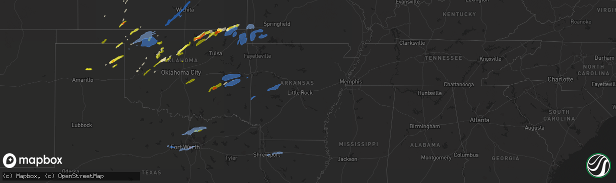 Hail map in Arkansas on November 24, 2020