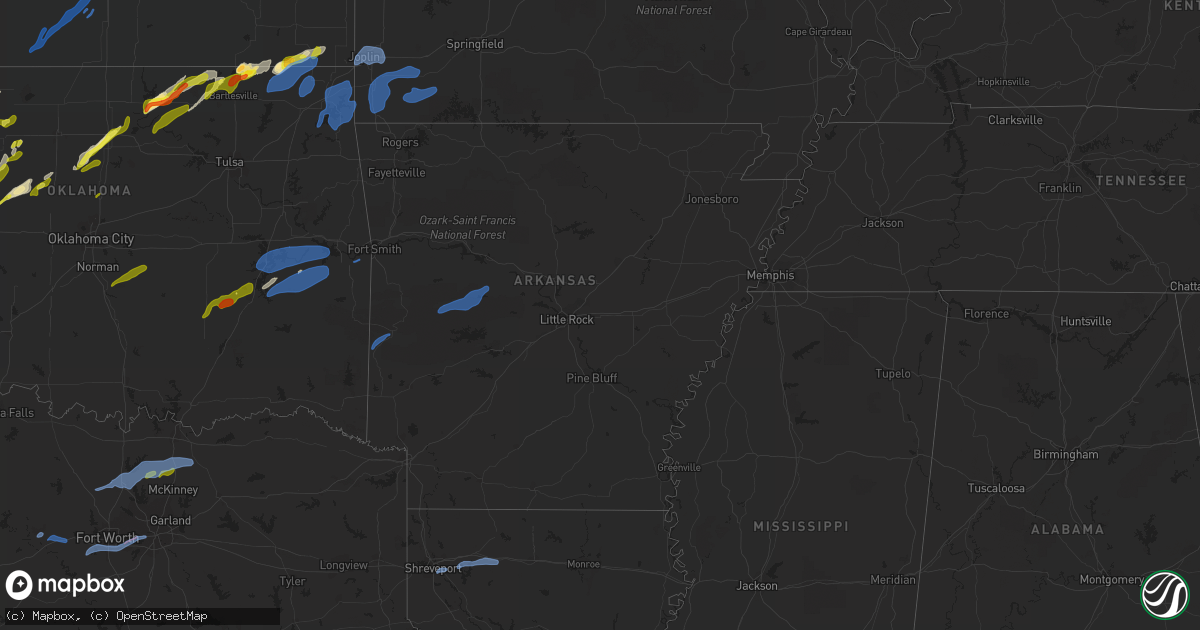 Hail map in Arkansas on November 24, 2020