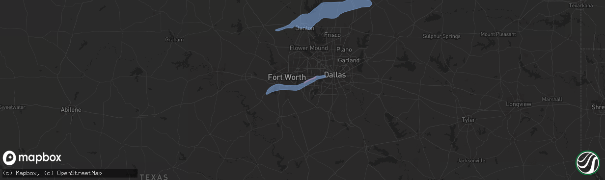 Hail map in Arlington, TX on November 24, 2020