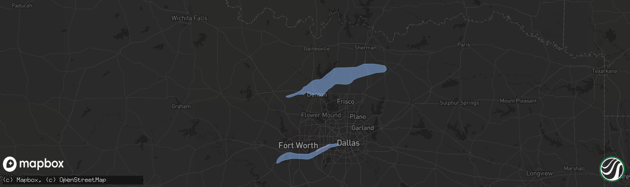 Hail map in Denton, TX on November 24, 2020