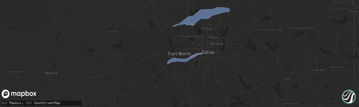 Hail map in Fort Worth, TX on November 24, 2020