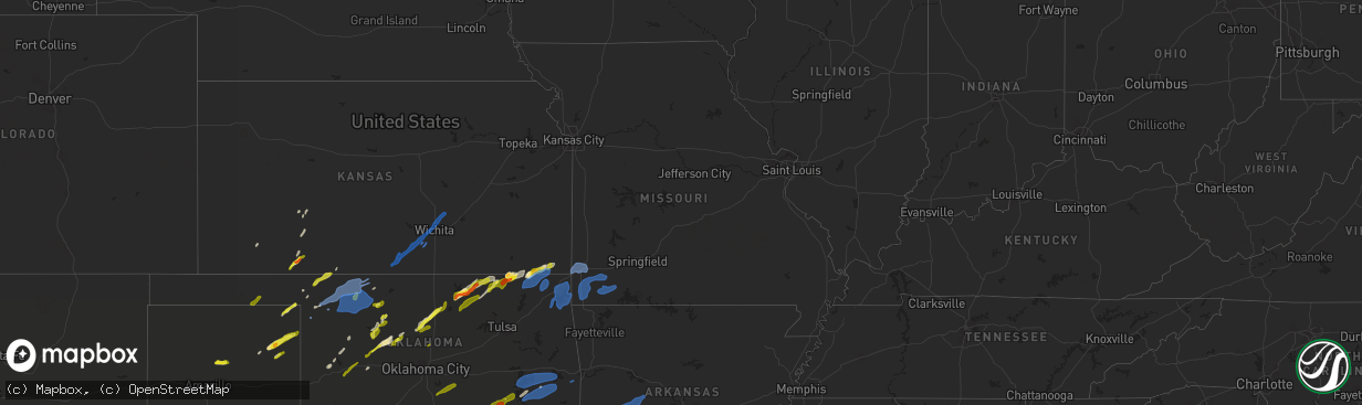 Hail map in Missouri on November 24, 2020