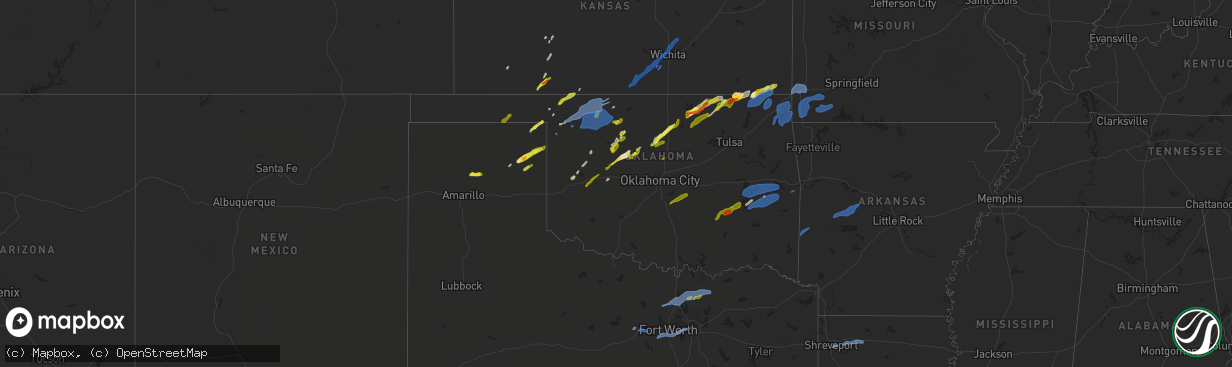 Hail map in Oklahoma on November 24, 2020