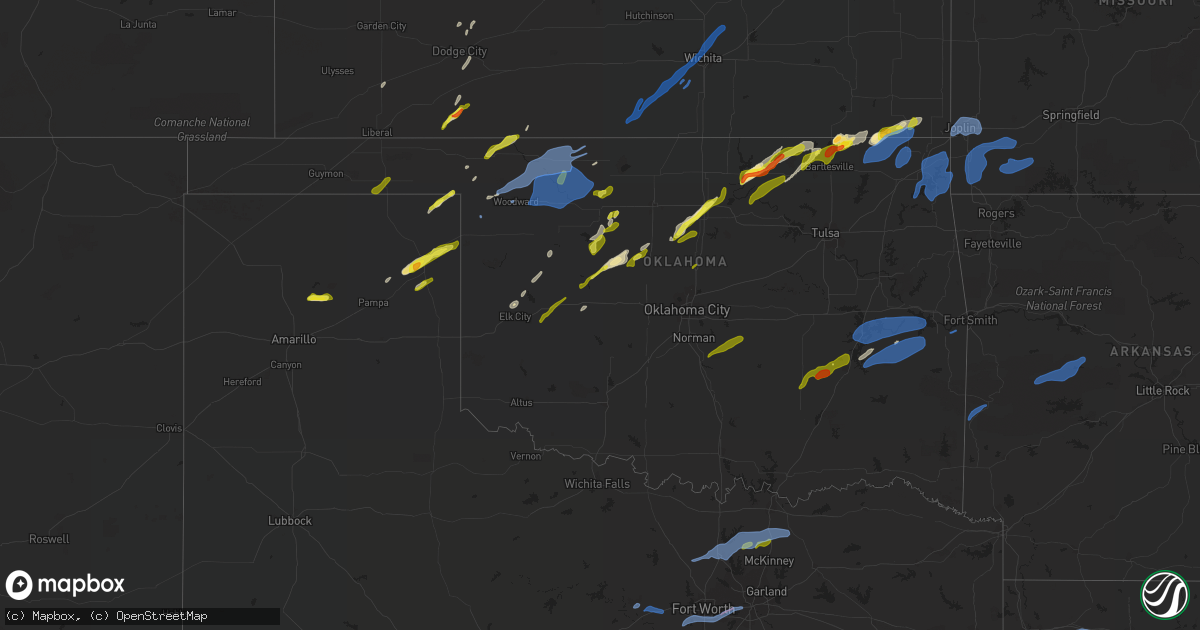 Hail map in Oklahoma on November 24, 2020