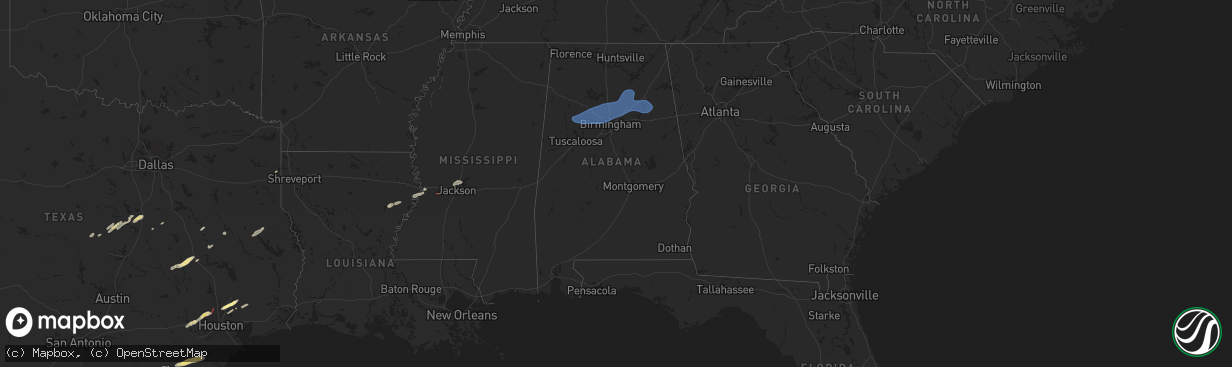 Hail map in Alabama on November 24, 2025