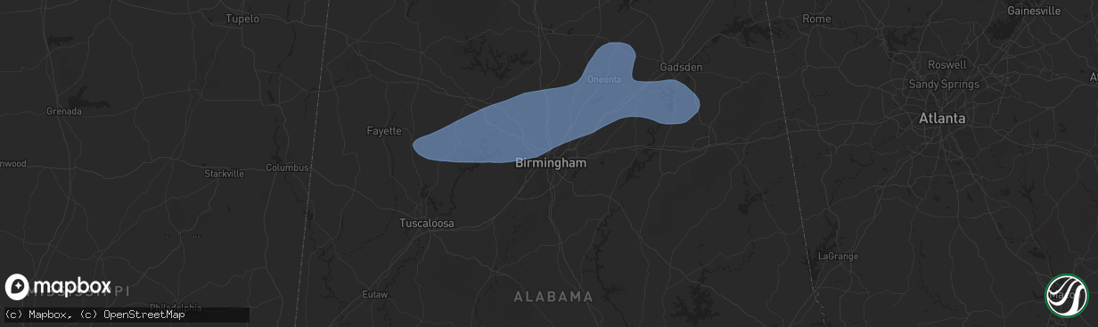 Hail map in Birmingham, AL on November 24, 2025