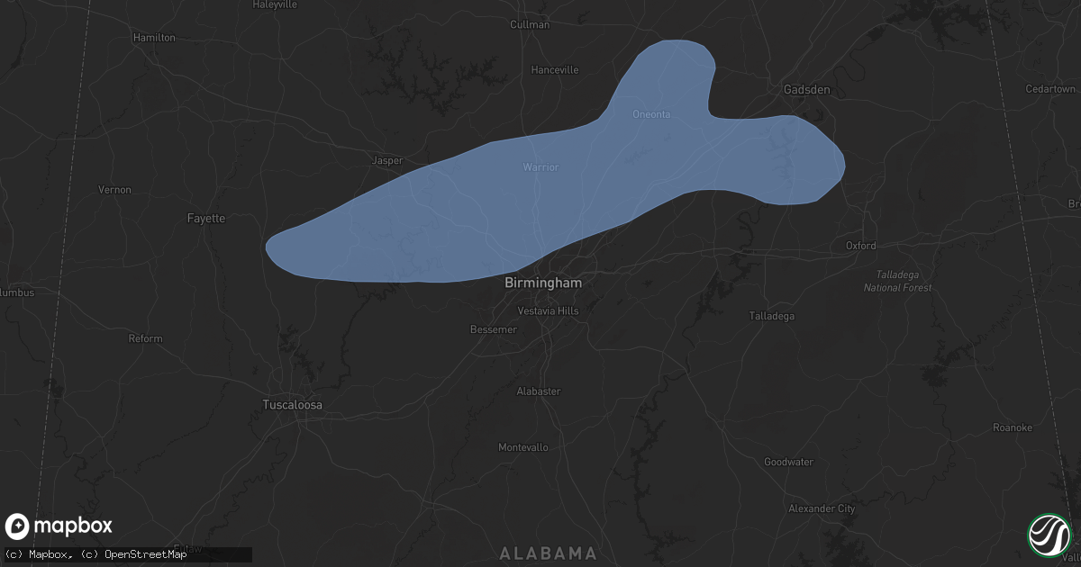 Hail map in Birmingham, AL on November 24, 2025