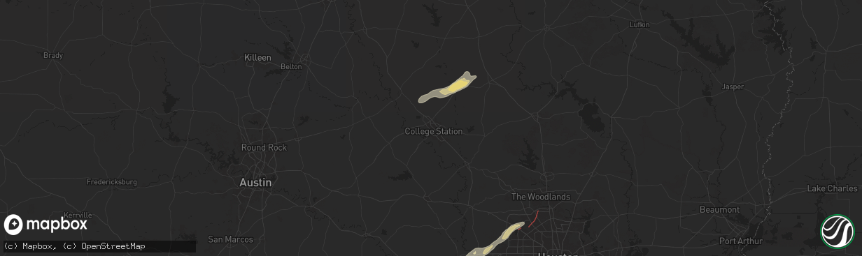 Hail map in Bryan, TX on November 24, 2025