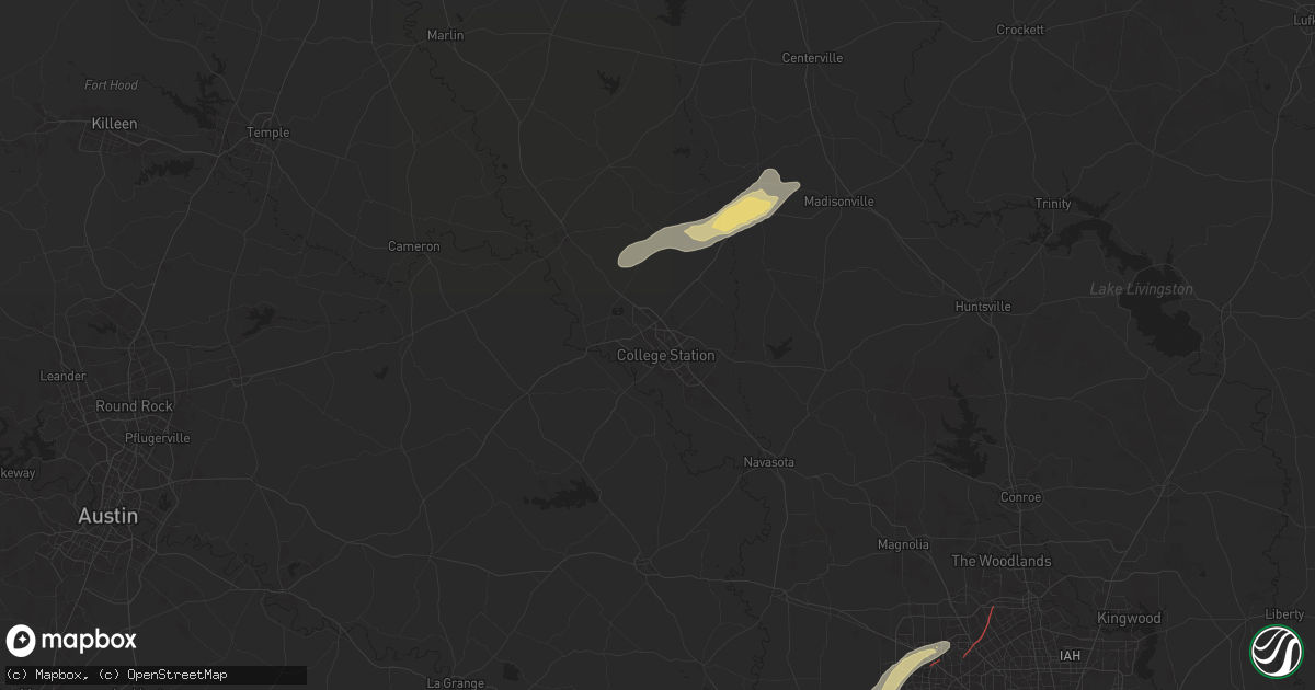 Hail map in Bryan, TX on November 24, 2025