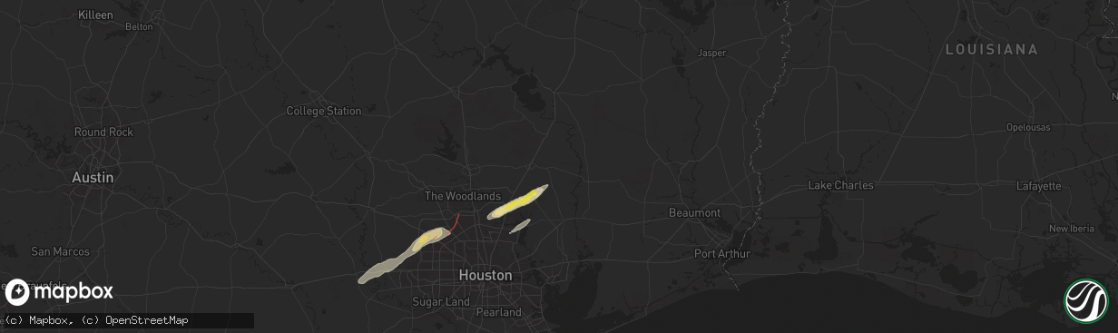 Hail map in Cleveland, TX on November 24, 2025