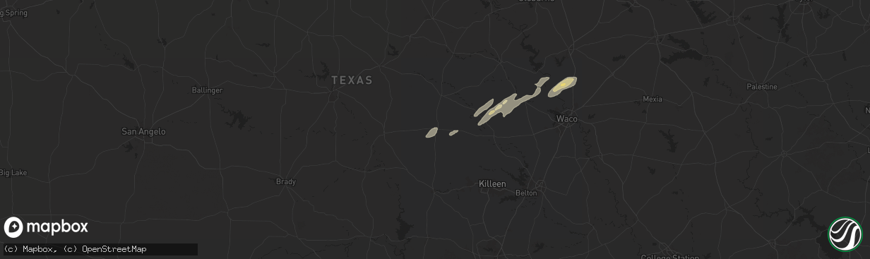 Hail map in Evant, TX on November 24, 2025