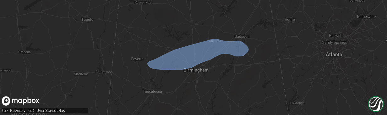 Hail map in Gardendale, AL on November 24, 2025