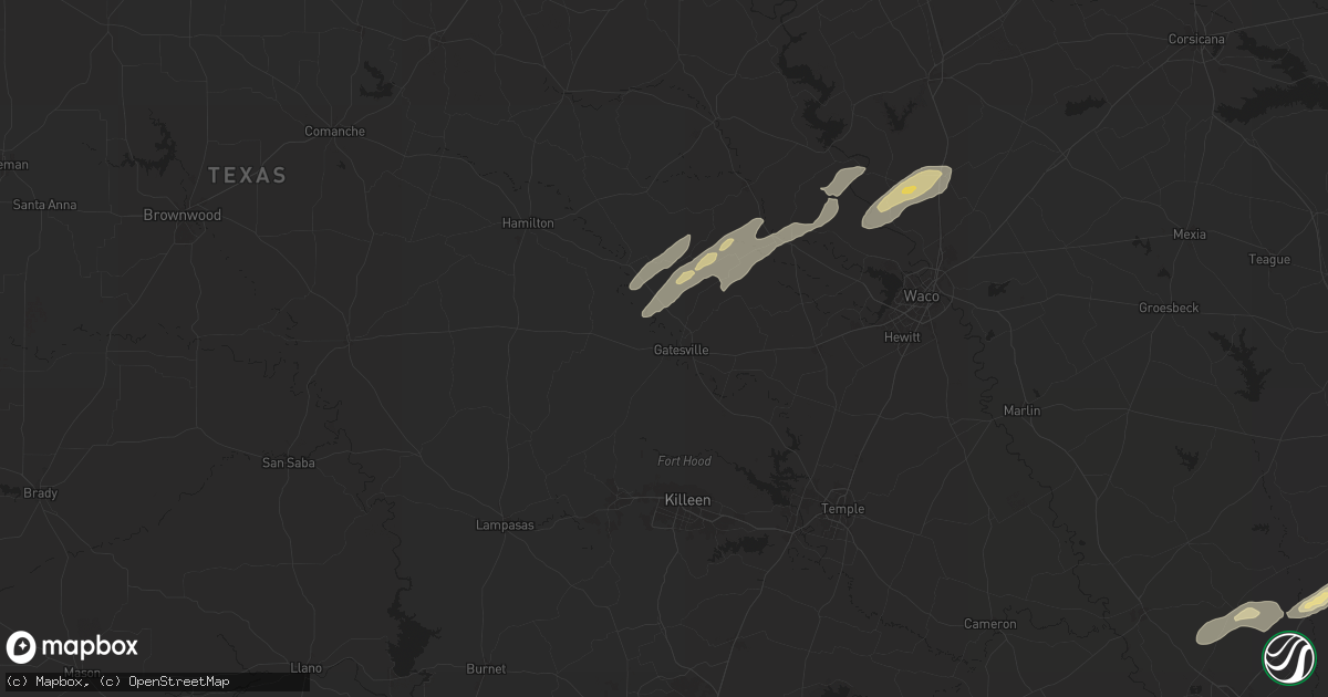 Hail map in Gatesville, TX on November 24, 2025