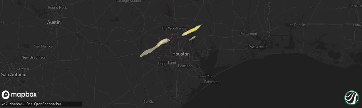 Hail map in Houston, TX on November 24, 2025