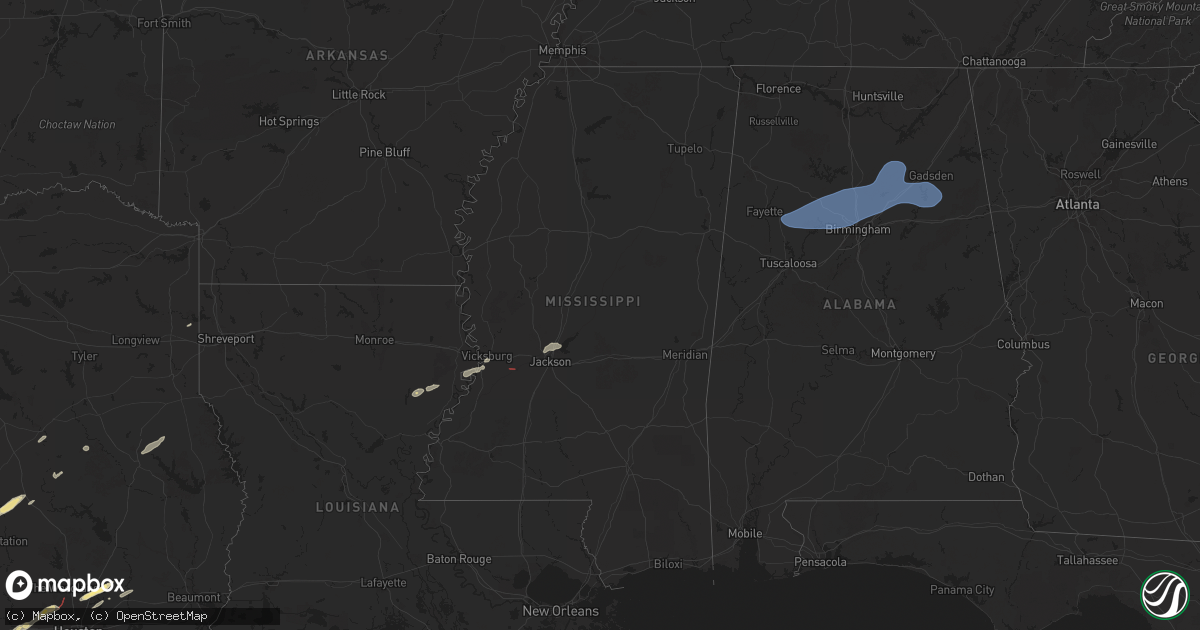 Hail map in Mississippi on November 24, 2025