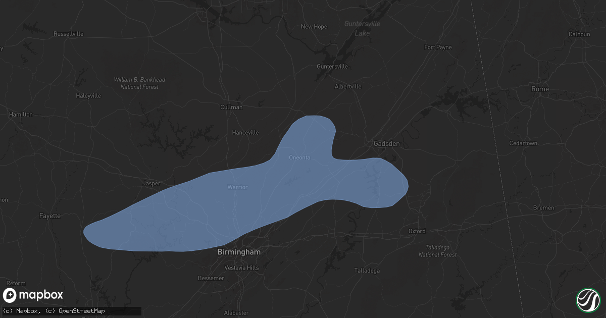 Hail map in Oneonta, AL on November 24, 2025
