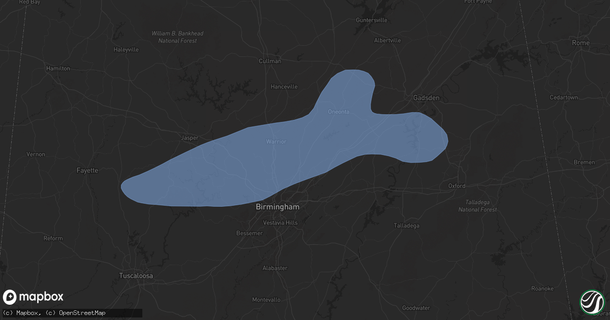 Hail map in Pinson, AL on November 24, 2025