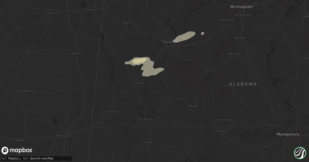 Hail map in Akron, AL on November 25, 2025