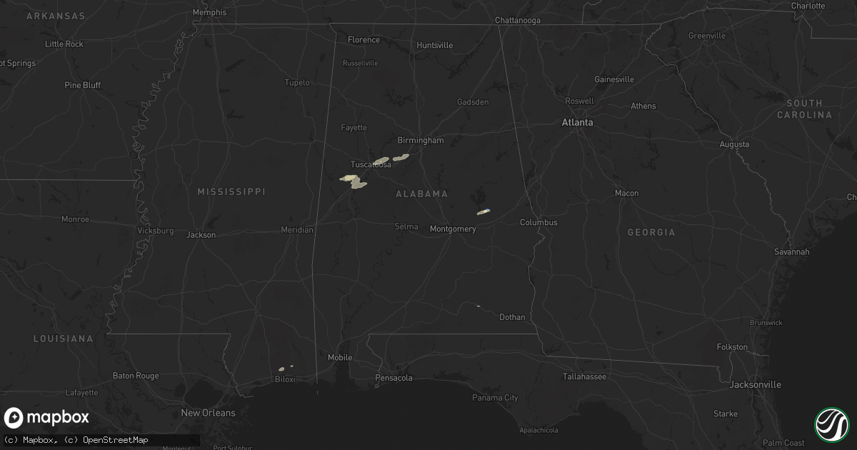 Hail map in Alabama on November 25, 2025