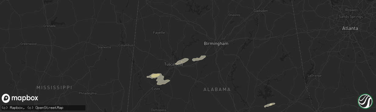 Hail map in Brookwood, AL on November 25, 2025