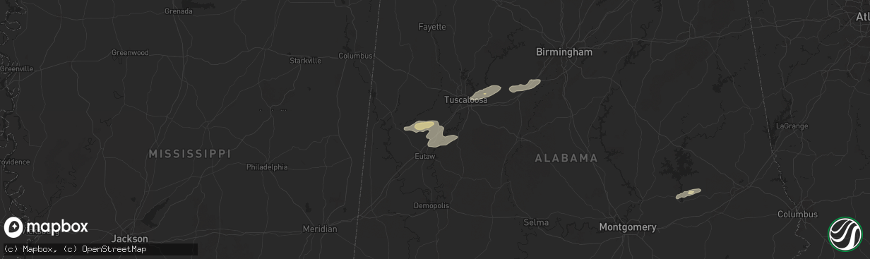 Hail map in Knoxville, AL on November 25, 2025