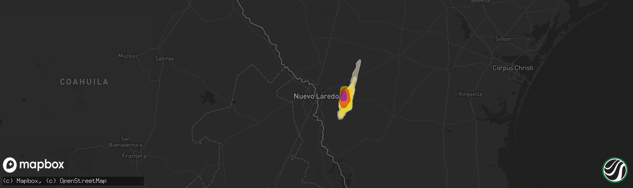 Hail map in Laredo, TX on November 25, 2025