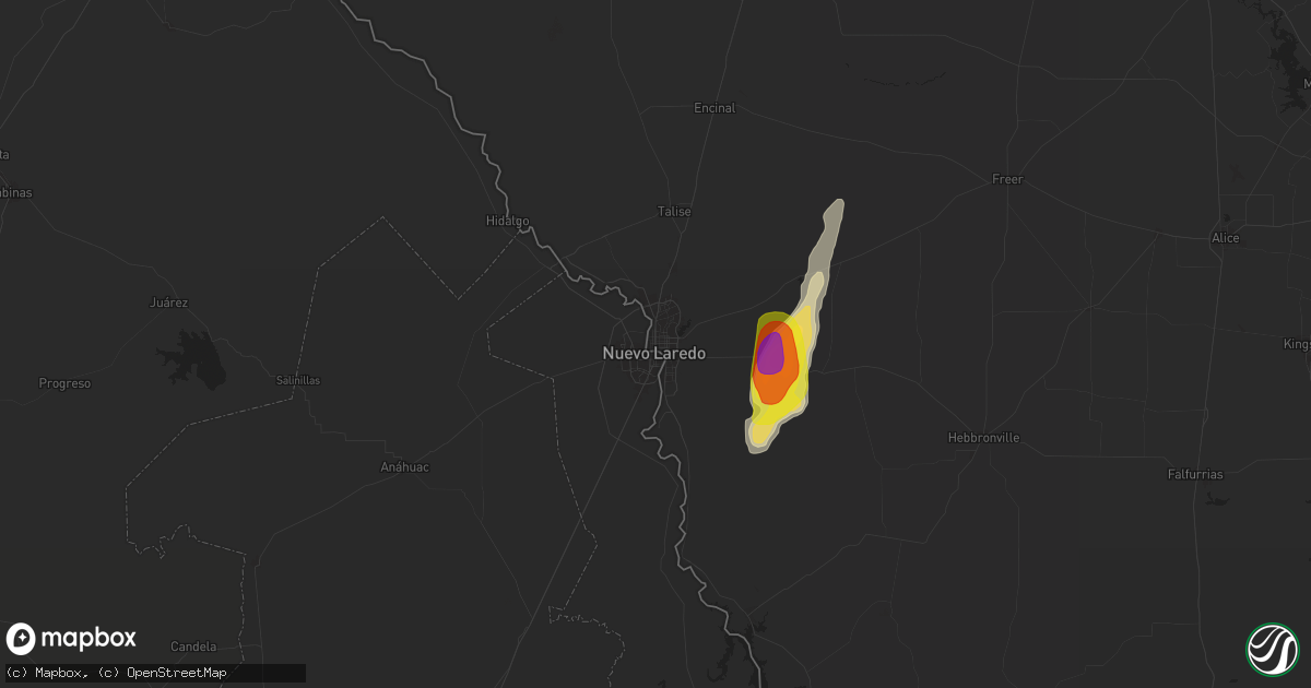 Hail map in Laredo, TX on November 25, 2025