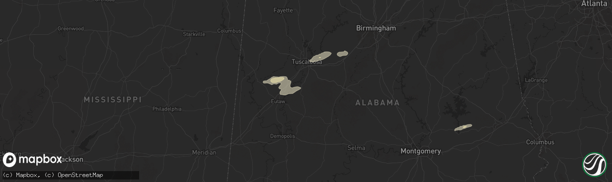 Hail map in Moundville, AL on November 25, 2025