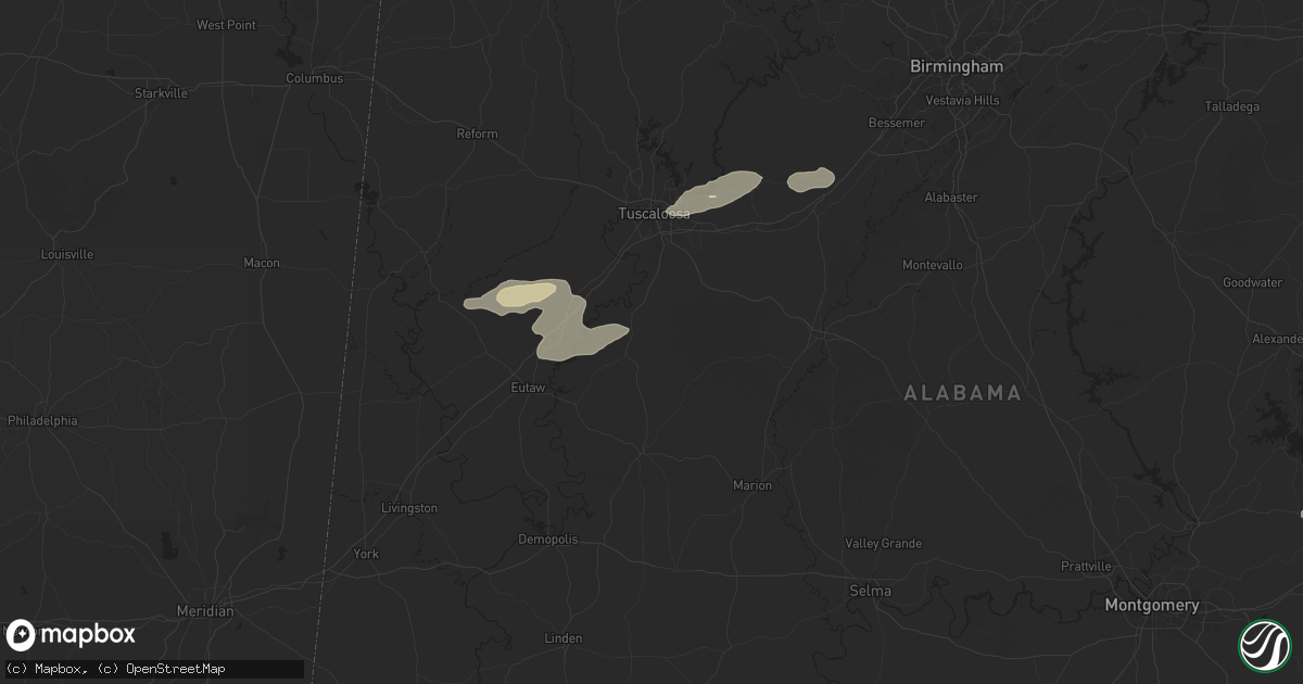 Hail map in Moundville, AL on November 25, 2025