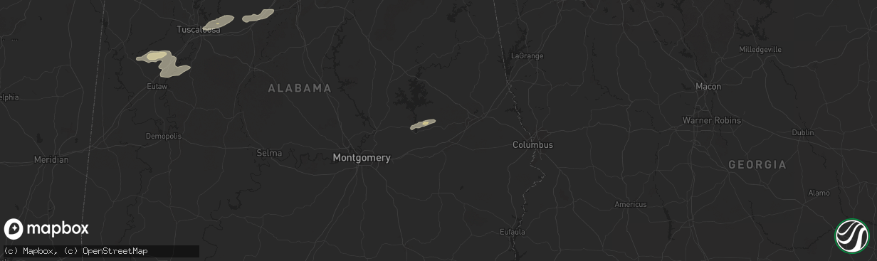 Hail map in Notasulga, AL on November 25, 2025