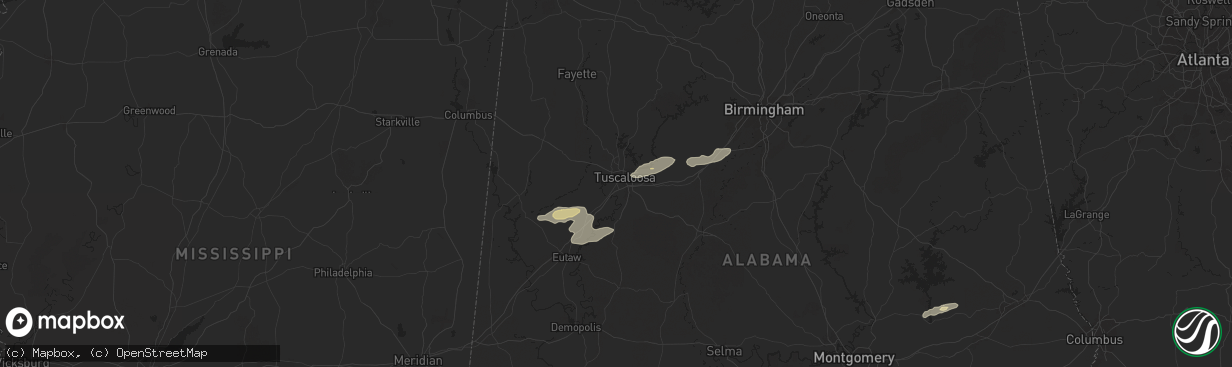 Hail map in Tuscaloosa, AL on November 25, 2025
