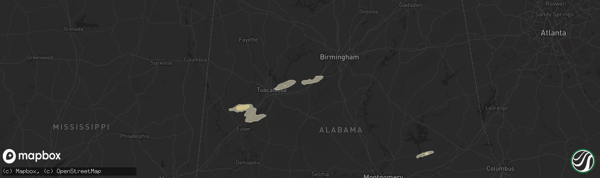Hail map in Vance, AL on November 25, 2025