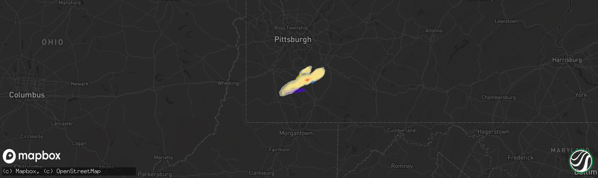 Hail map in Brownsville, PA on November 27, 2022