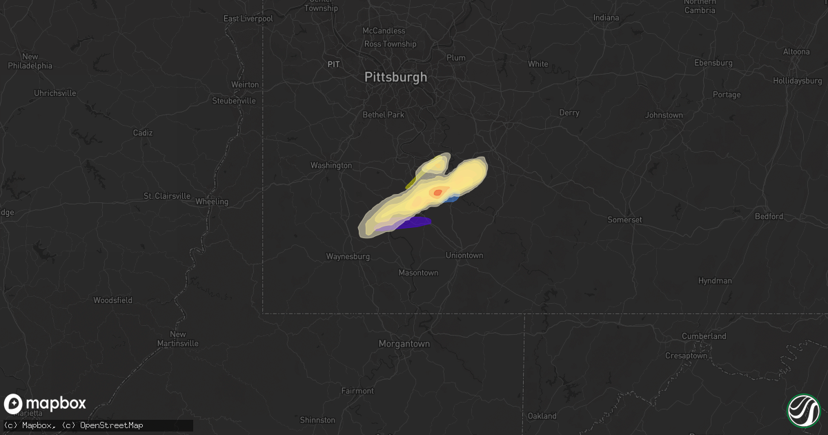 Hail map in Brownsville, PA on November 27, 2022