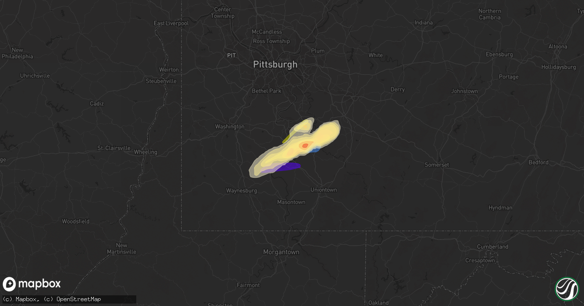 Hail map in California, PA on November 27, 2022
