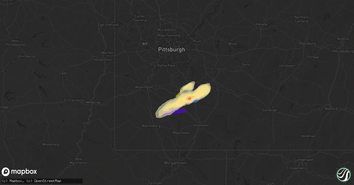Hail map in Charleroi, PA on November 27, 2022