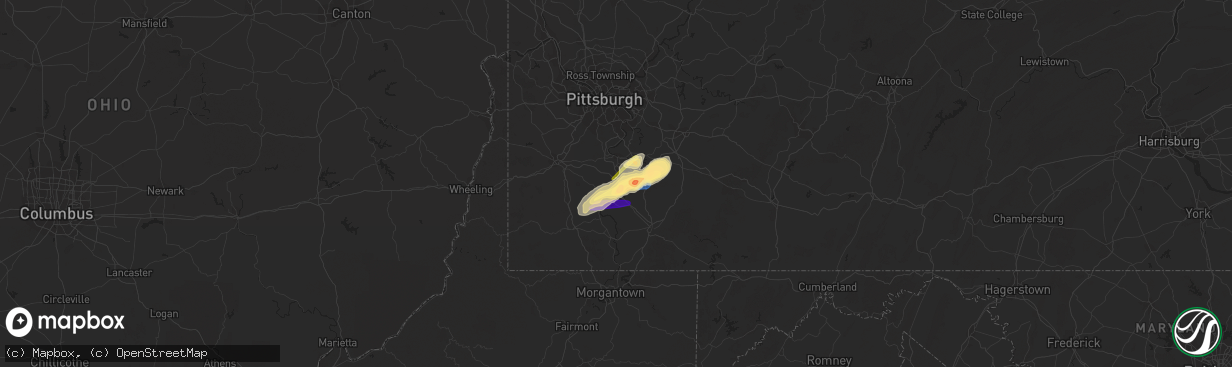 Hail map in Coal Center, PA on November 27, 2022