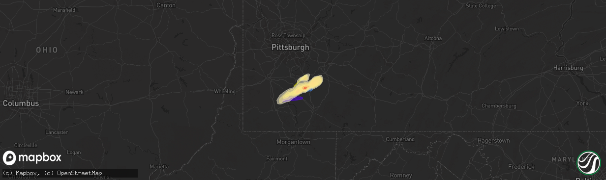 Hail map in Fayette City, PA on November 27, 2022