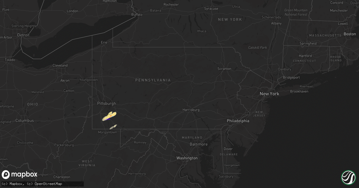 Hail map in Pennsylvania on November 27, 2022