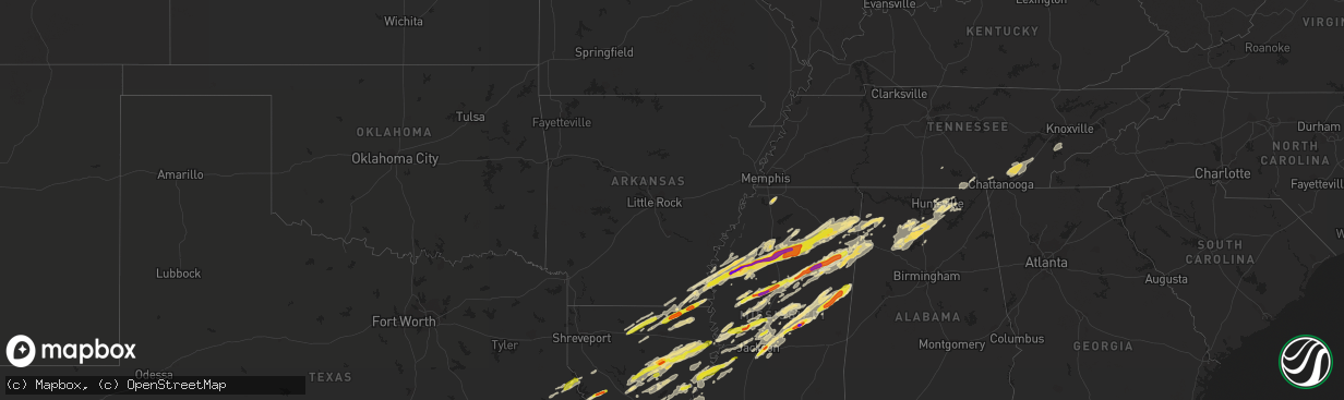 Hail map in Arkansas on November 29, 2016