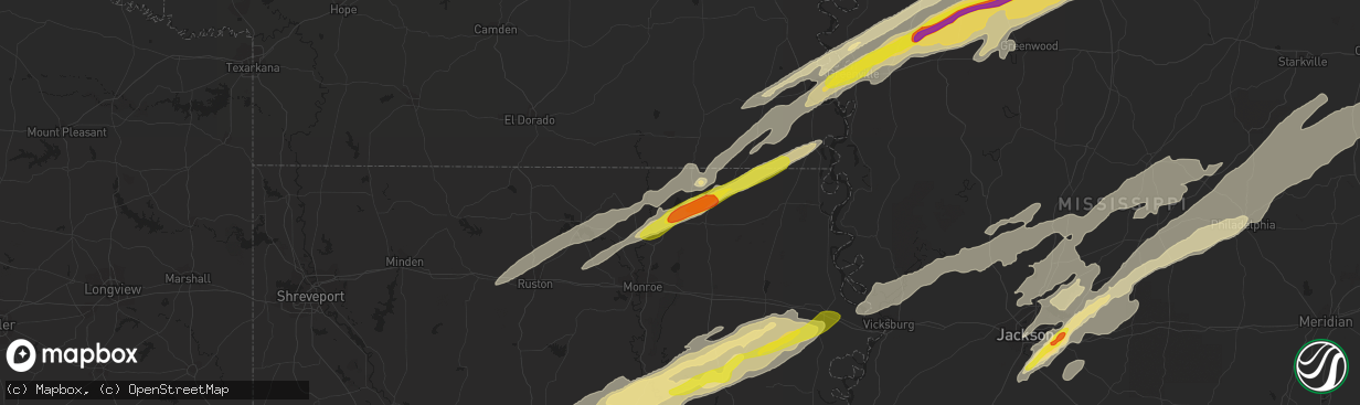 Hail map in Bastrop, LA on November 29, 2016