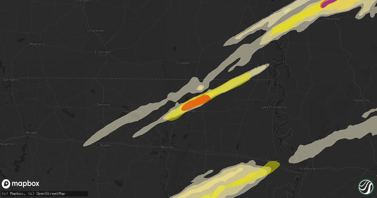 Hail map in Bastrop, LA on November 29, 2016