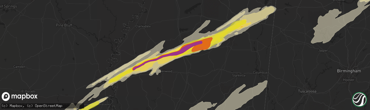 Hail map in Grenada, MS on November 29, 2016