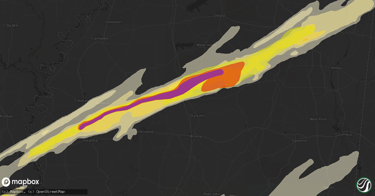 Hail map in Grenada, MS on November 29, 2016
