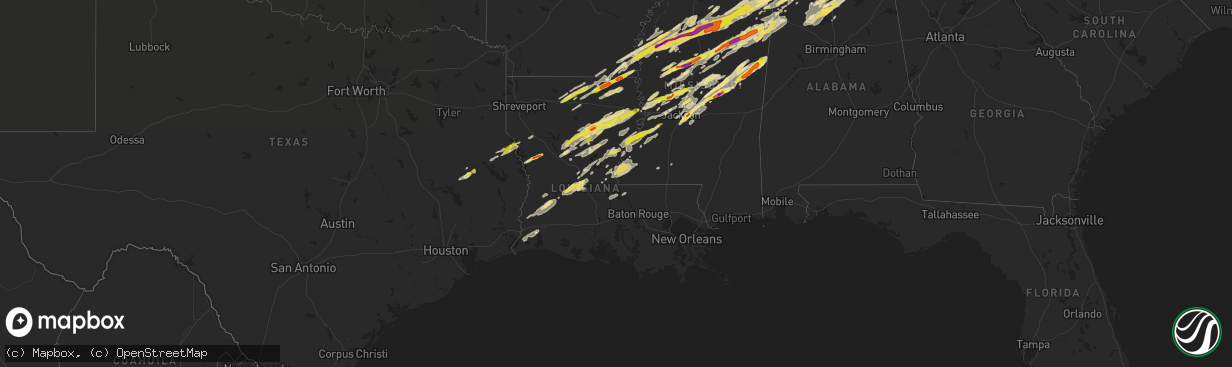 Hail map in Louisiana on November 29, 2016