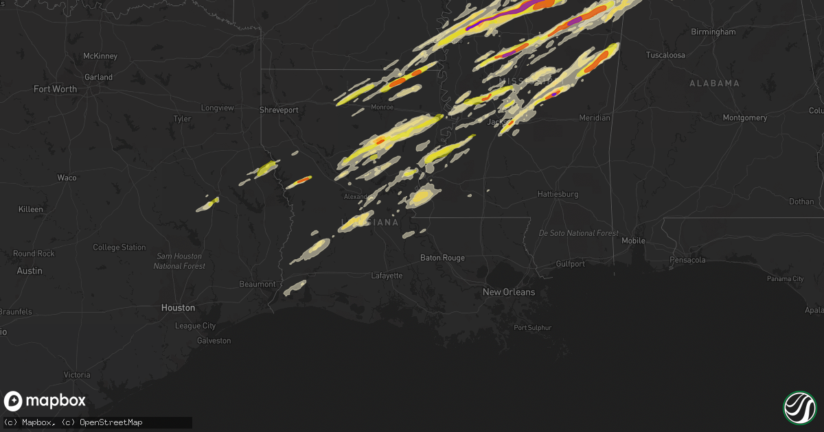Hail map in Louisiana on November 29, 2016