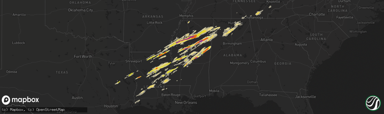 Hail map in Mississippi on November 29, 2016