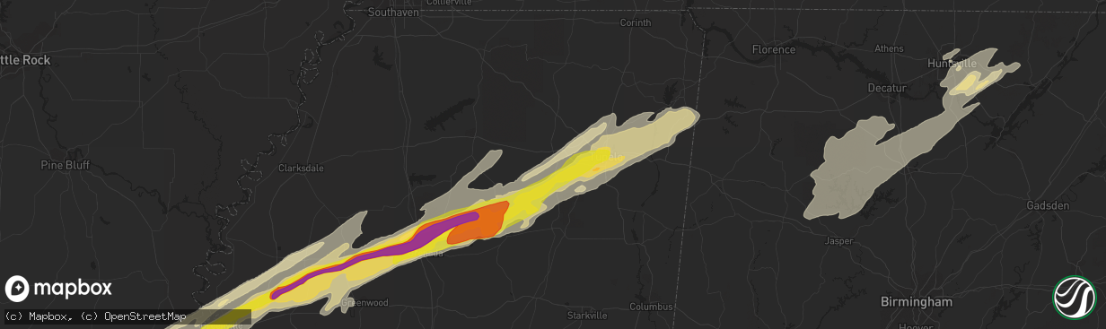 Hail map in Pontotoc, MS on November 29, 2016