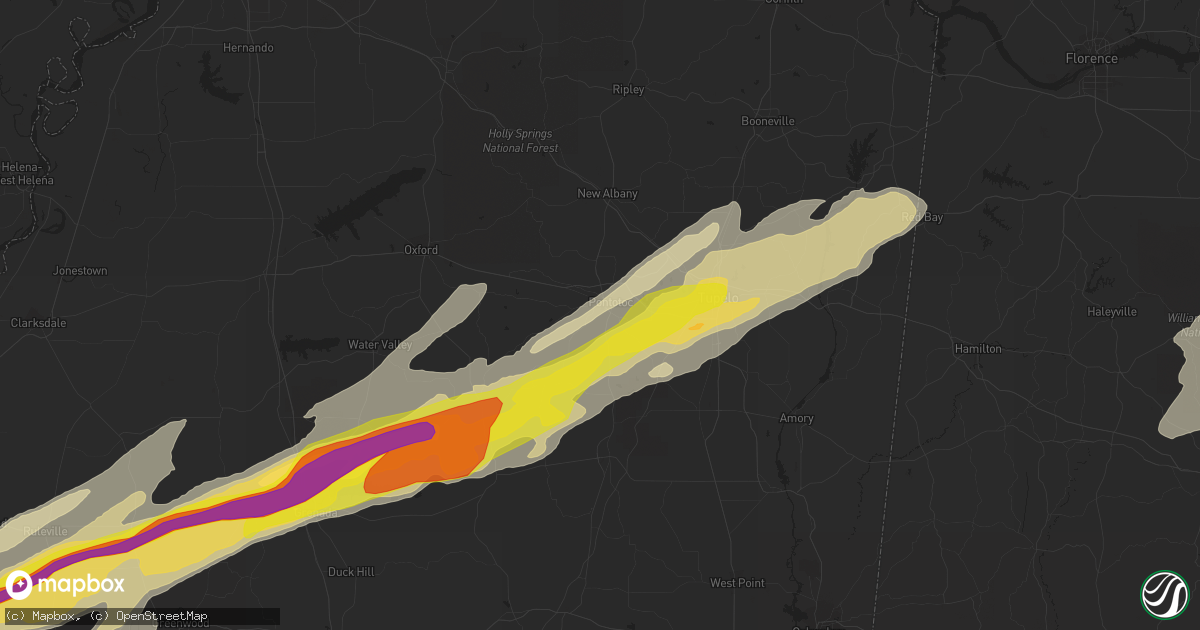 Hail map in Pontotoc, MS on November 29, 2016