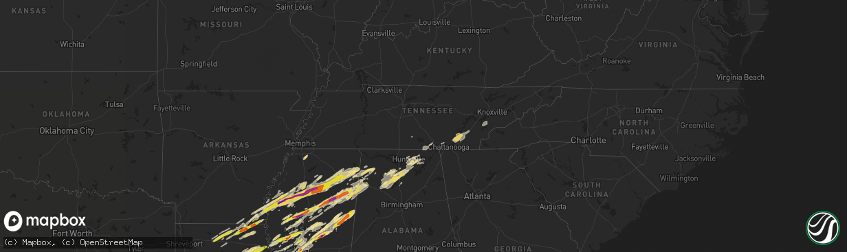 Hail map in Tennessee on November 29, 2016